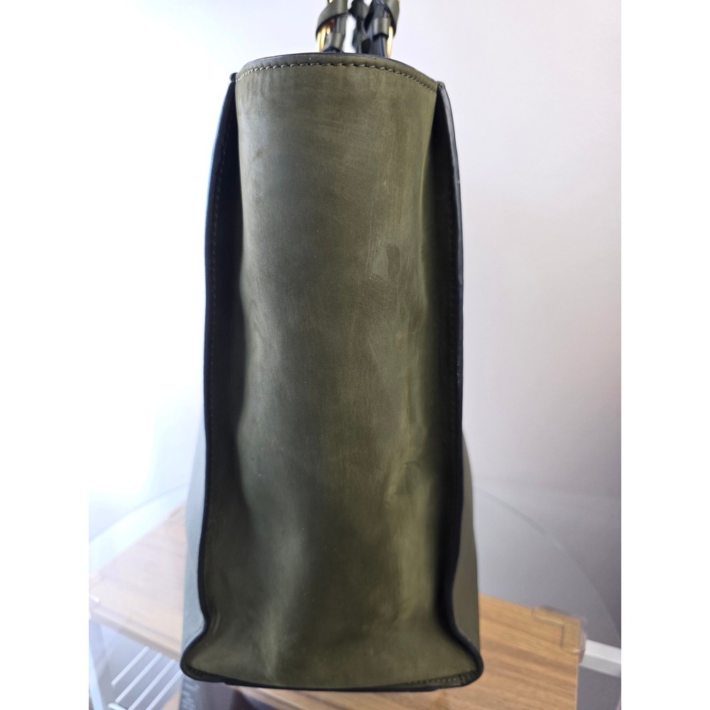 Tory Burch McGraw Mixed-Materials Tote Olive Green Leather Suede Gold Chain Bag - Picture 13 of 16